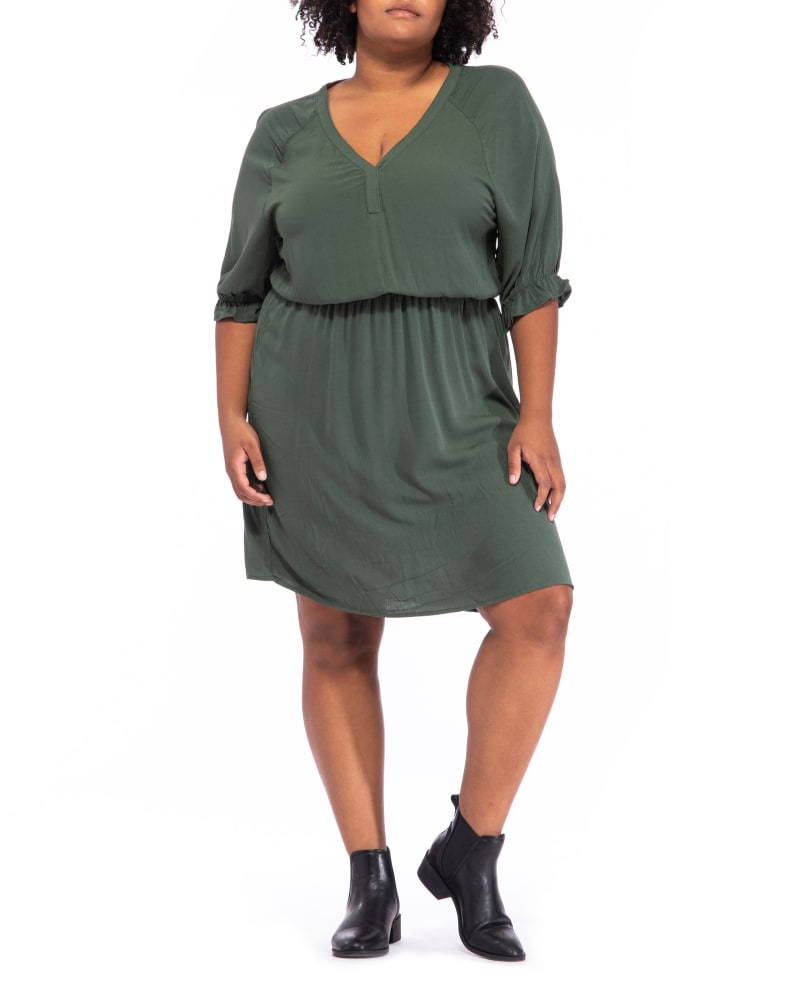 Front of plus size Heather Puff Sleeve Mini Dress by B COLLECTION BY BOBEAU CURVY | Dia&Co | dia_product_style_image_id:177296